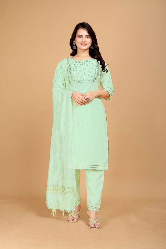 Shamal Slub Cotton Embroidery Kurti With Bottom Dupatta Wholesale Price In Surat	